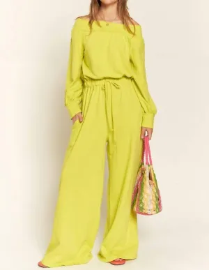 One Shoulder Terry Jumpsuit In Lime