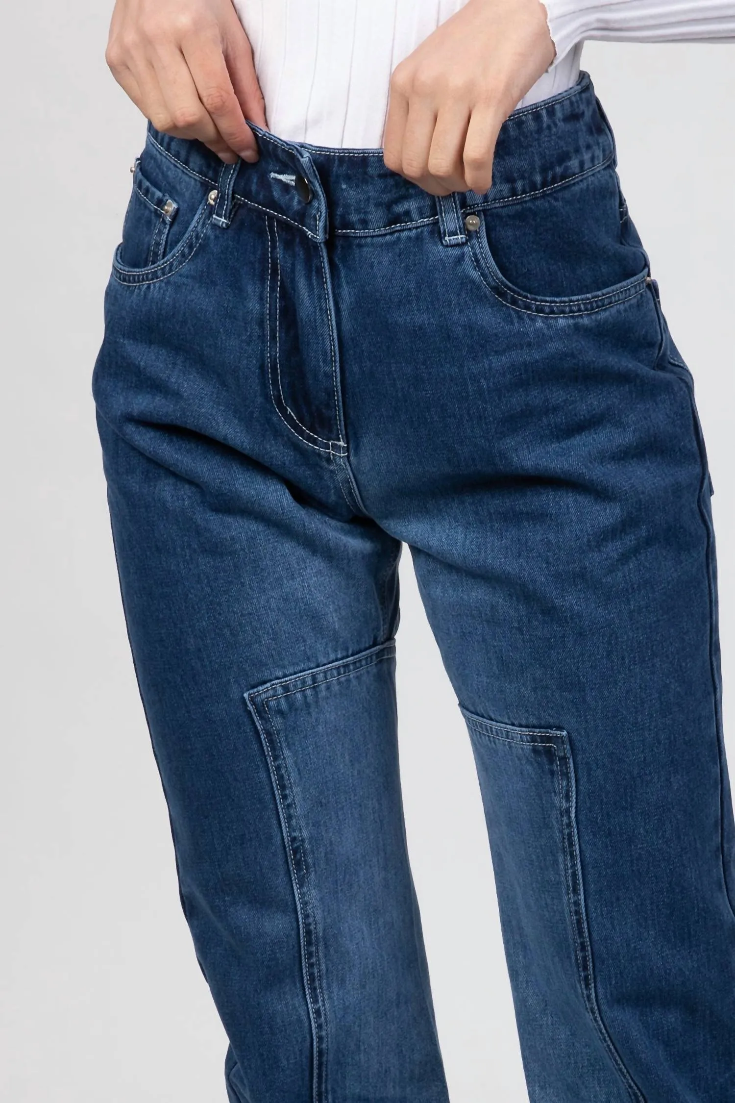 Panel Denim Jeans In Indigo