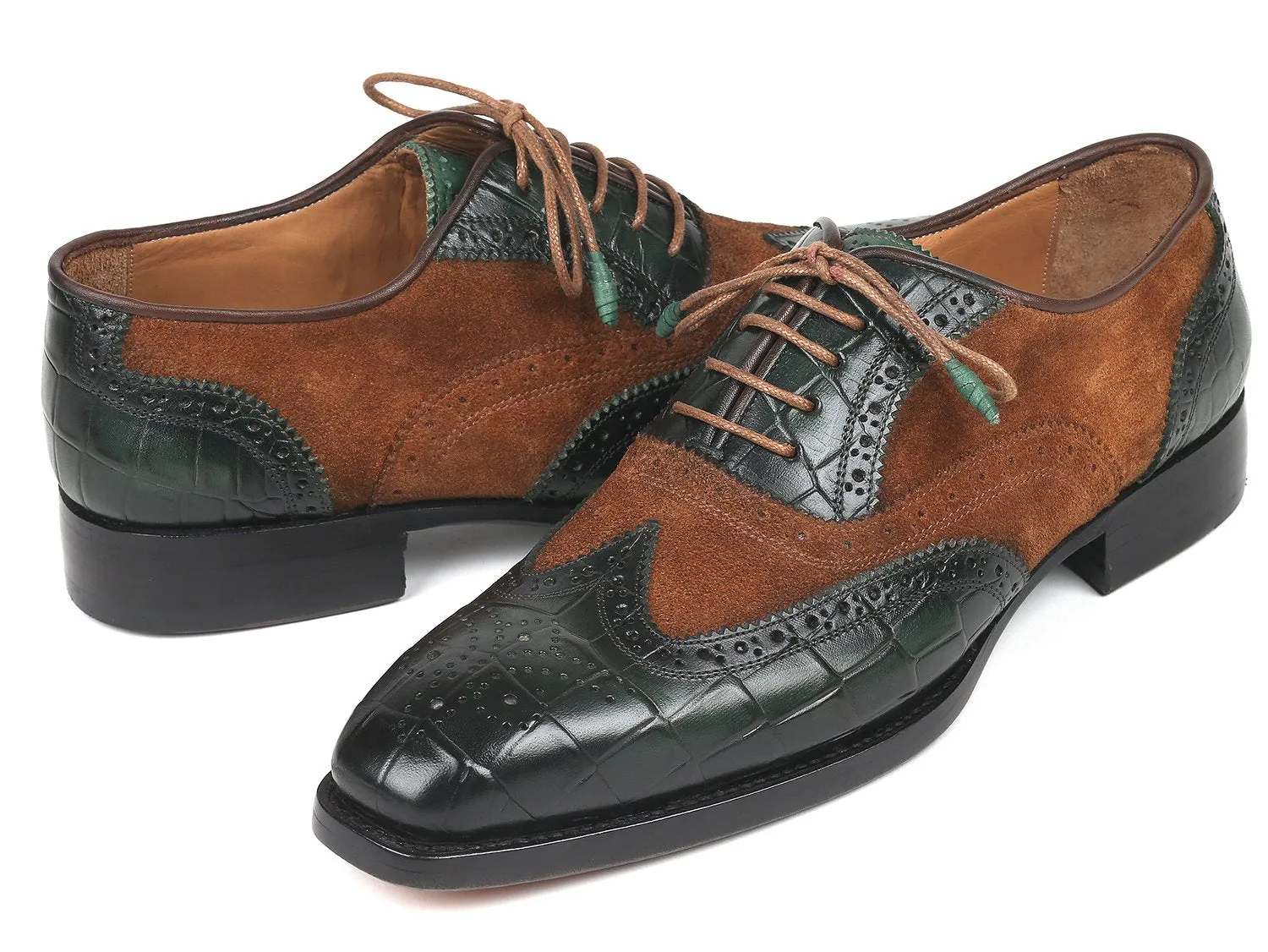 Paul Parkman Shoes Paul Parkman Goodyear Welted Wingtip Oxfords in Brown & Green