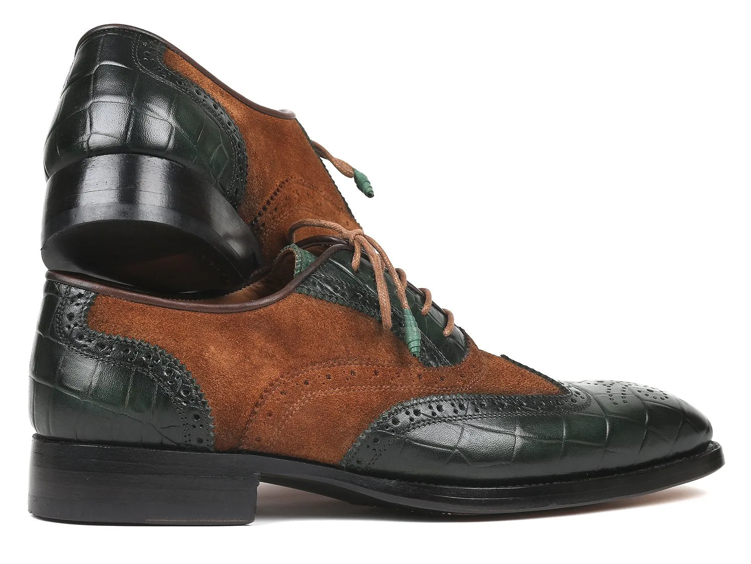 Paul Parkman Shoes Paul Parkman Goodyear Welted Wingtip Oxfords in Brown & Green