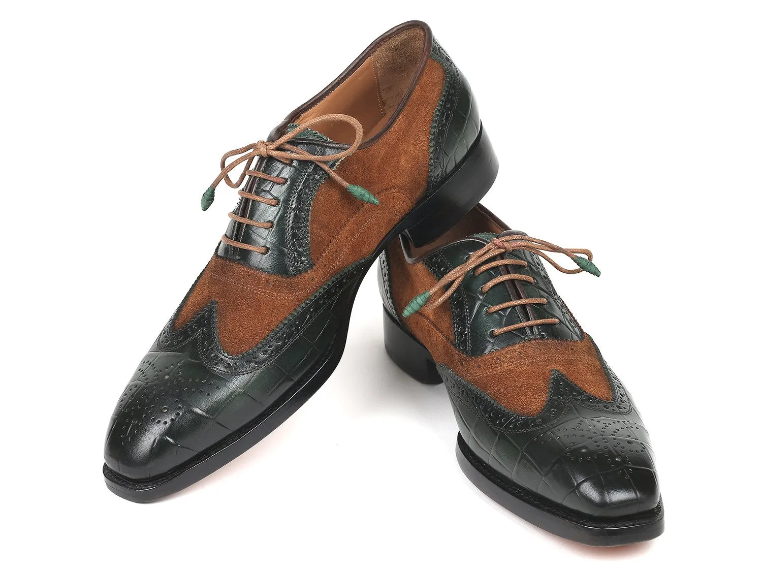 Paul Parkman Shoes Paul Parkman Goodyear Welted Wingtip Oxfords in Brown & Green