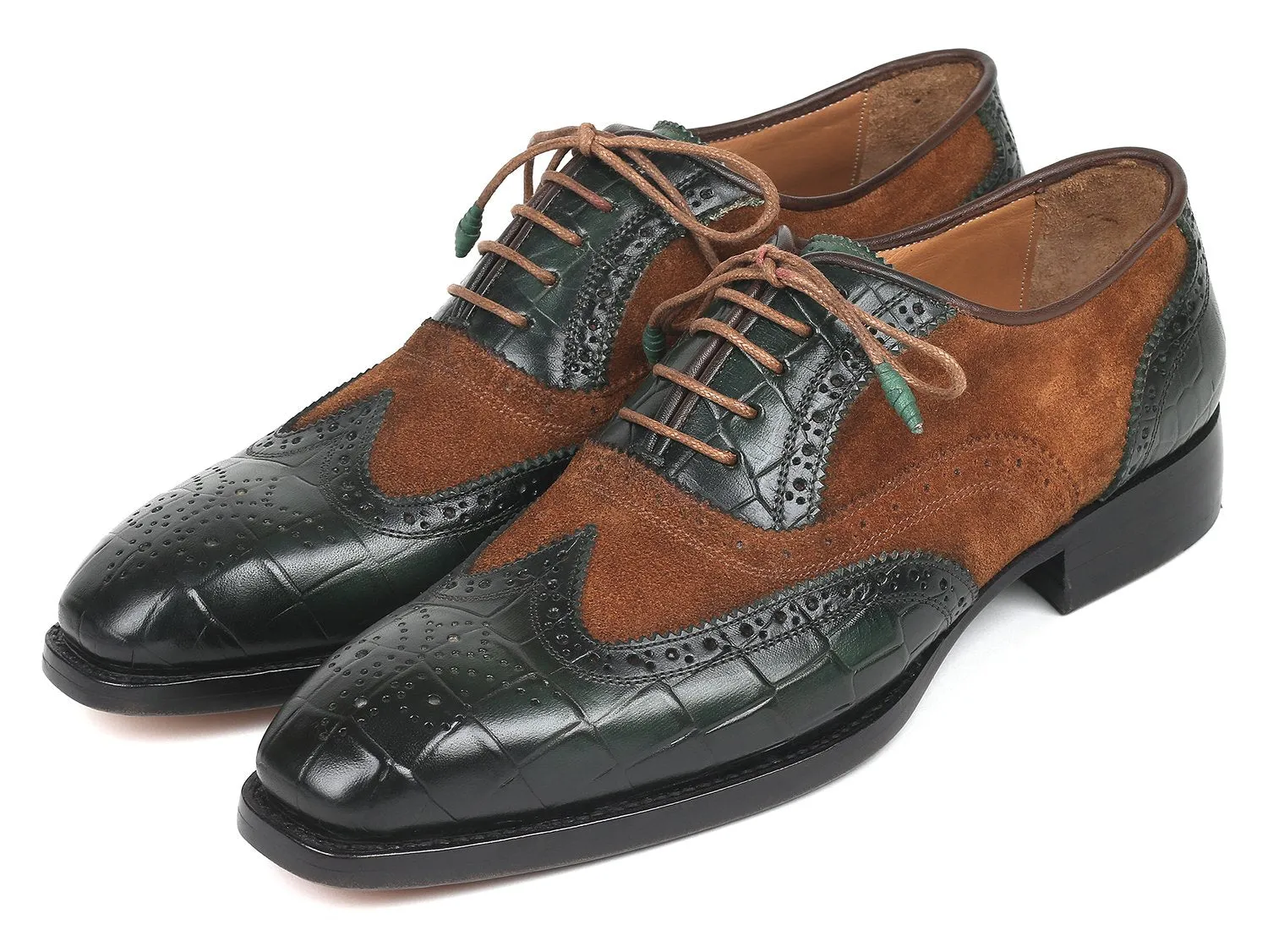 Paul Parkman Shoes Paul Parkman Goodyear Welted Wingtip Oxfords in Brown & Green