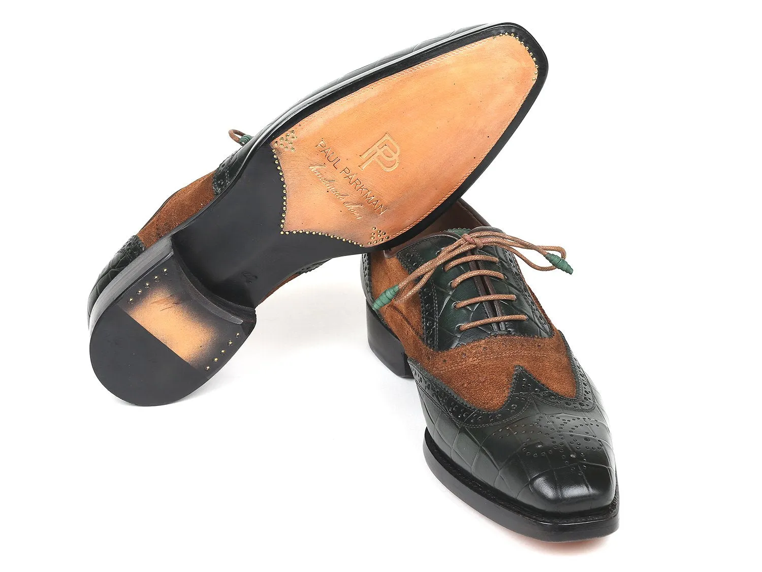 Paul Parkman Shoes Paul Parkman Goodyear Welted Wingtip Oxfords in Brown & Green