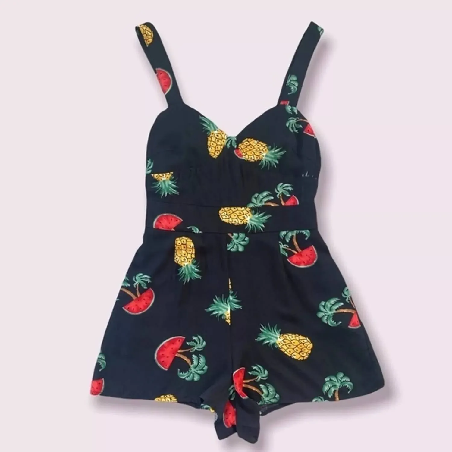 Pineapple And Watermelon Romper Playsuit In Black