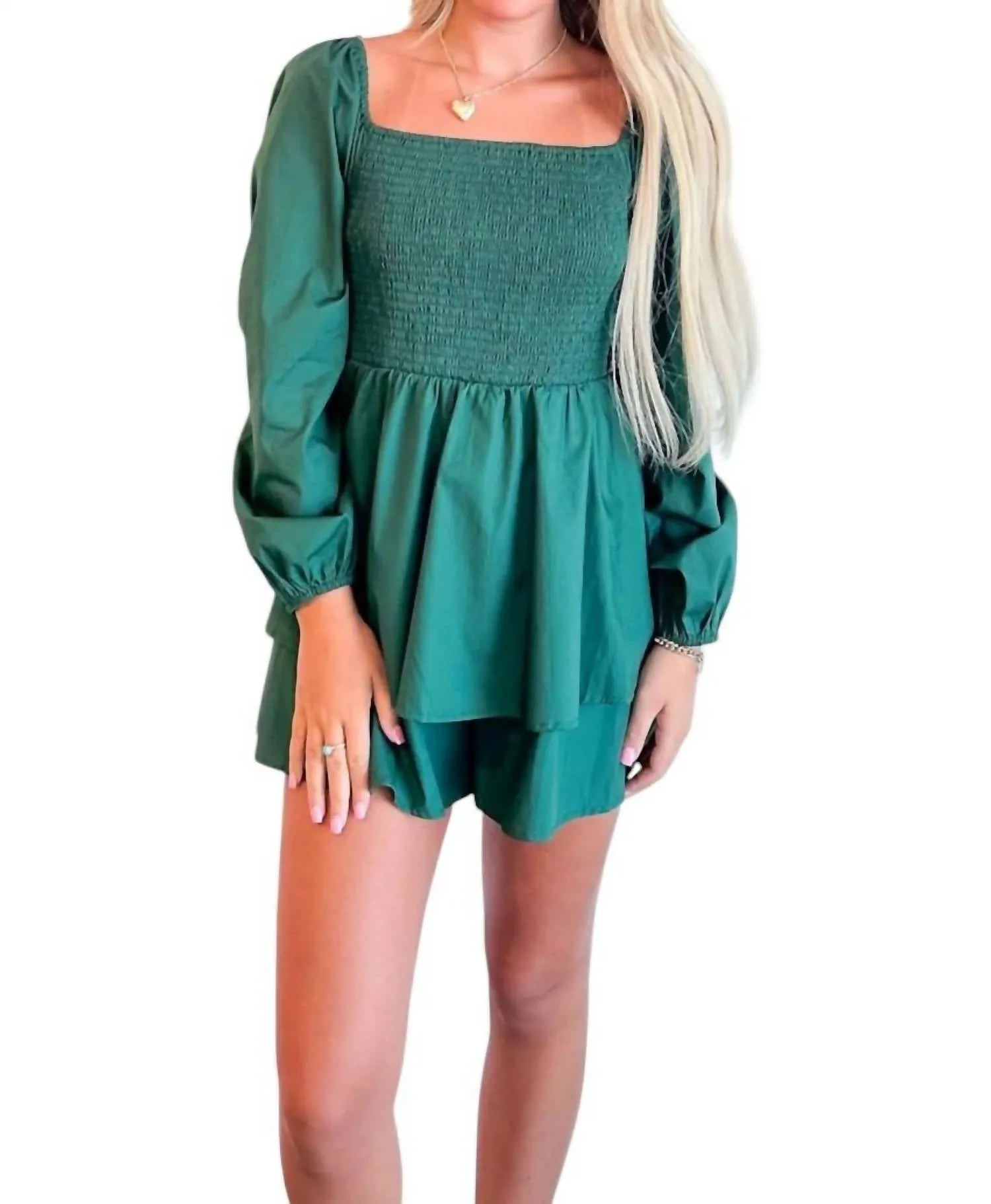 Poplin Game Day Romper In Green