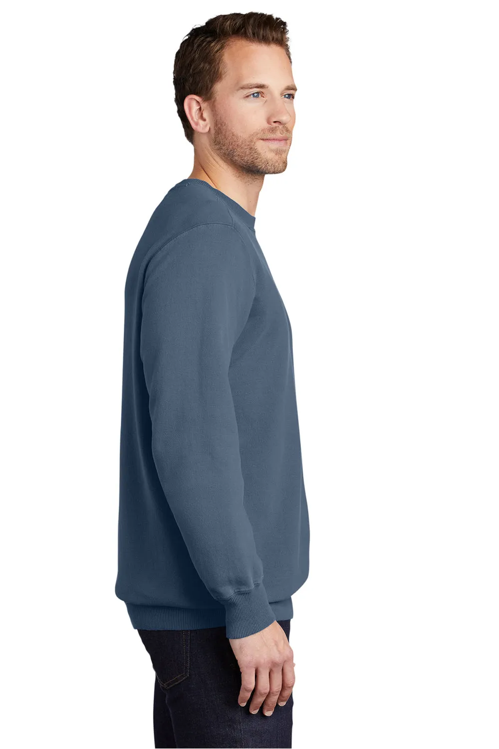 Port & Company Mens Beach Wash Fleece Crewneck Sweatshirt - Denim Blue