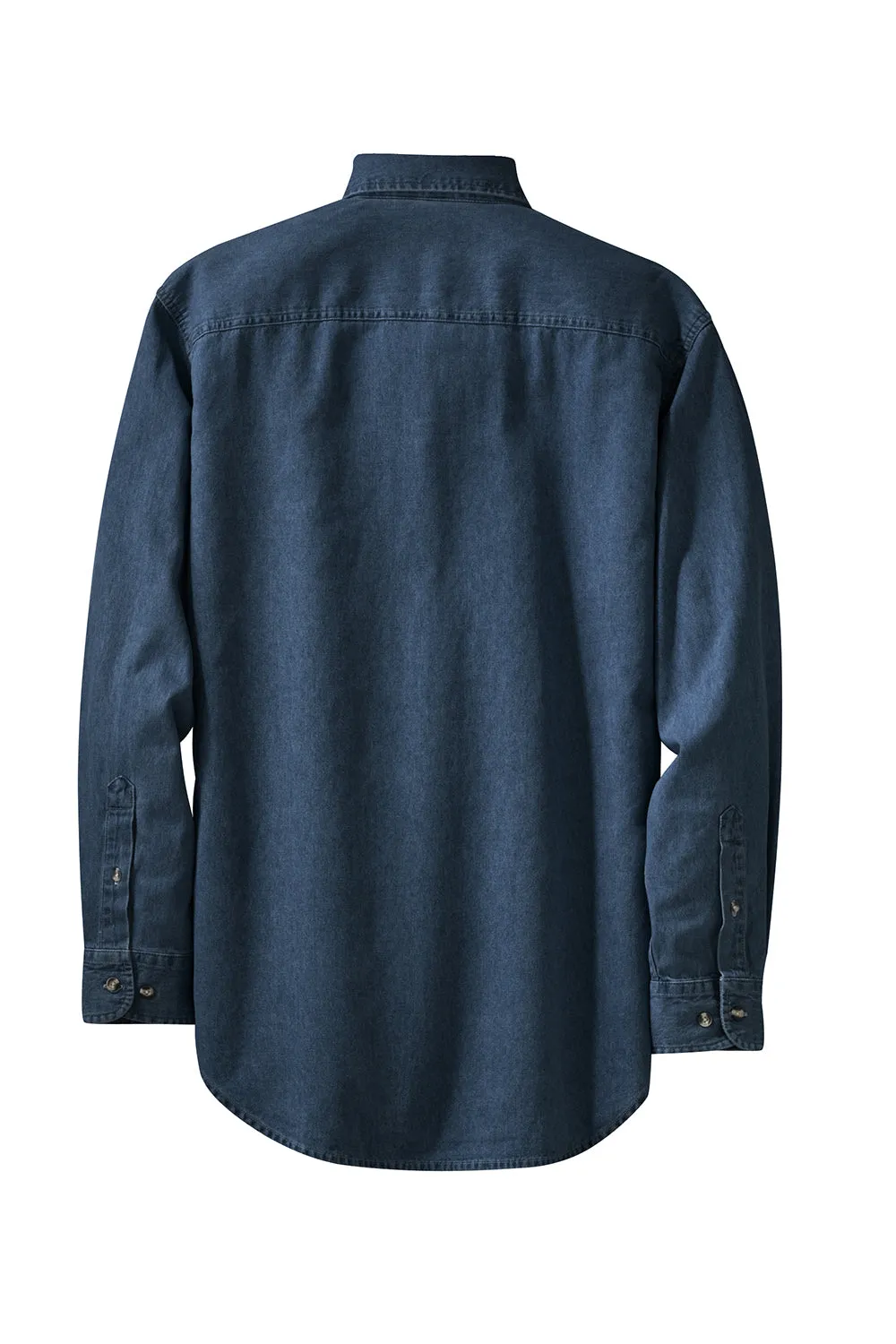 Port & Company Mens Denim Long Sleeve Button Down Shirt w/ Pocket - Ink Blue