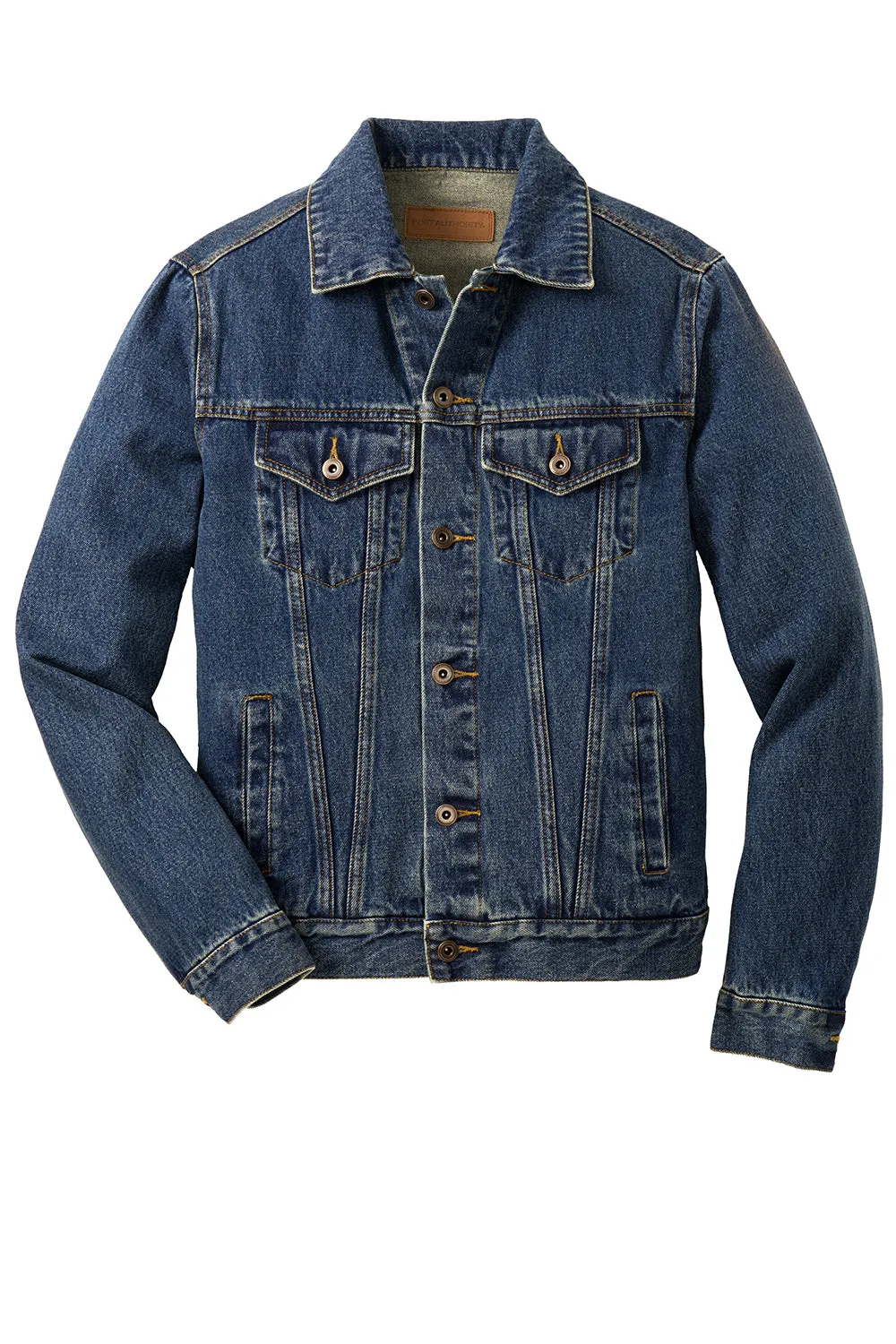 Port Authority Mens Stonewashed Denim Button Down Jacket - Denim Blue