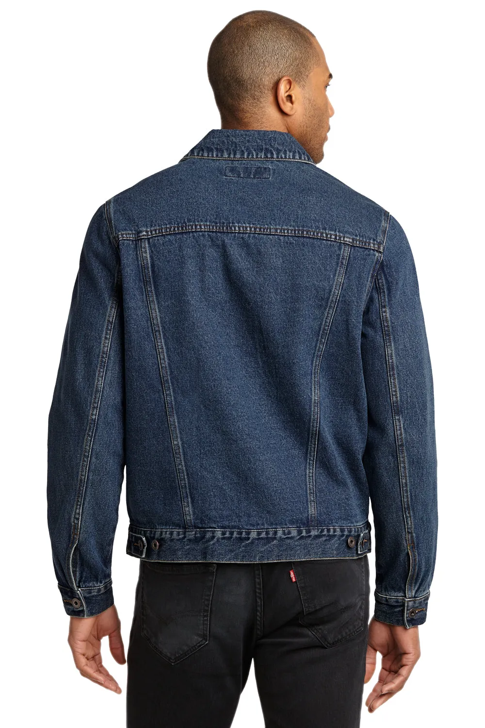 Port Authority Mens Stonewashed Denim Button Down Jacket - Denim Blue