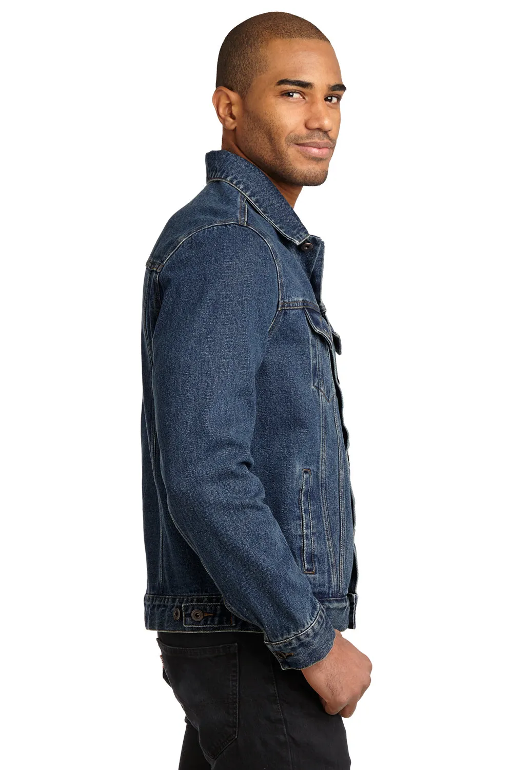 Port Authority Mens Stonewashed Denim Button Down Jacket - Denim Blue