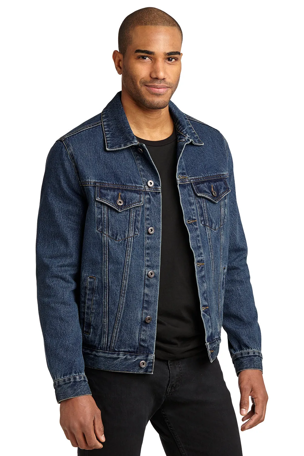 Port Authority Mens Stonewashed Denim Button Down Jacket - Denim Blue