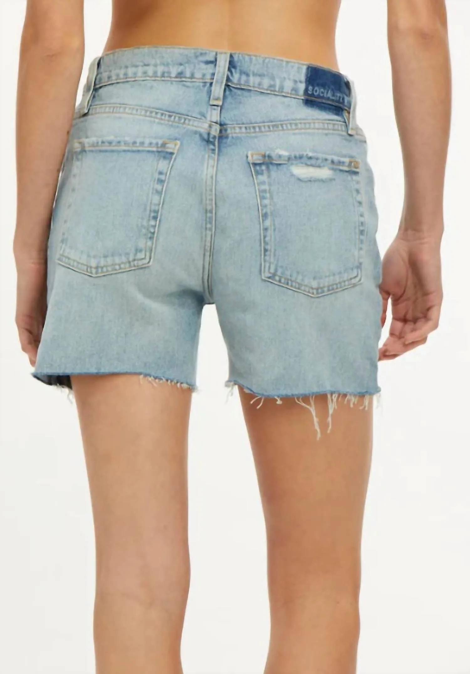 Raw Hem Denim Short In Blue