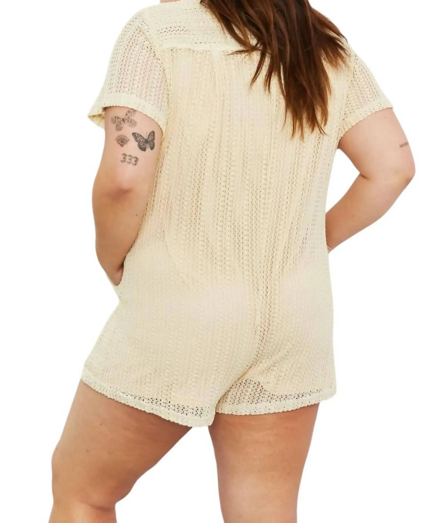 Ready For The Day Crochet Romper In Beige