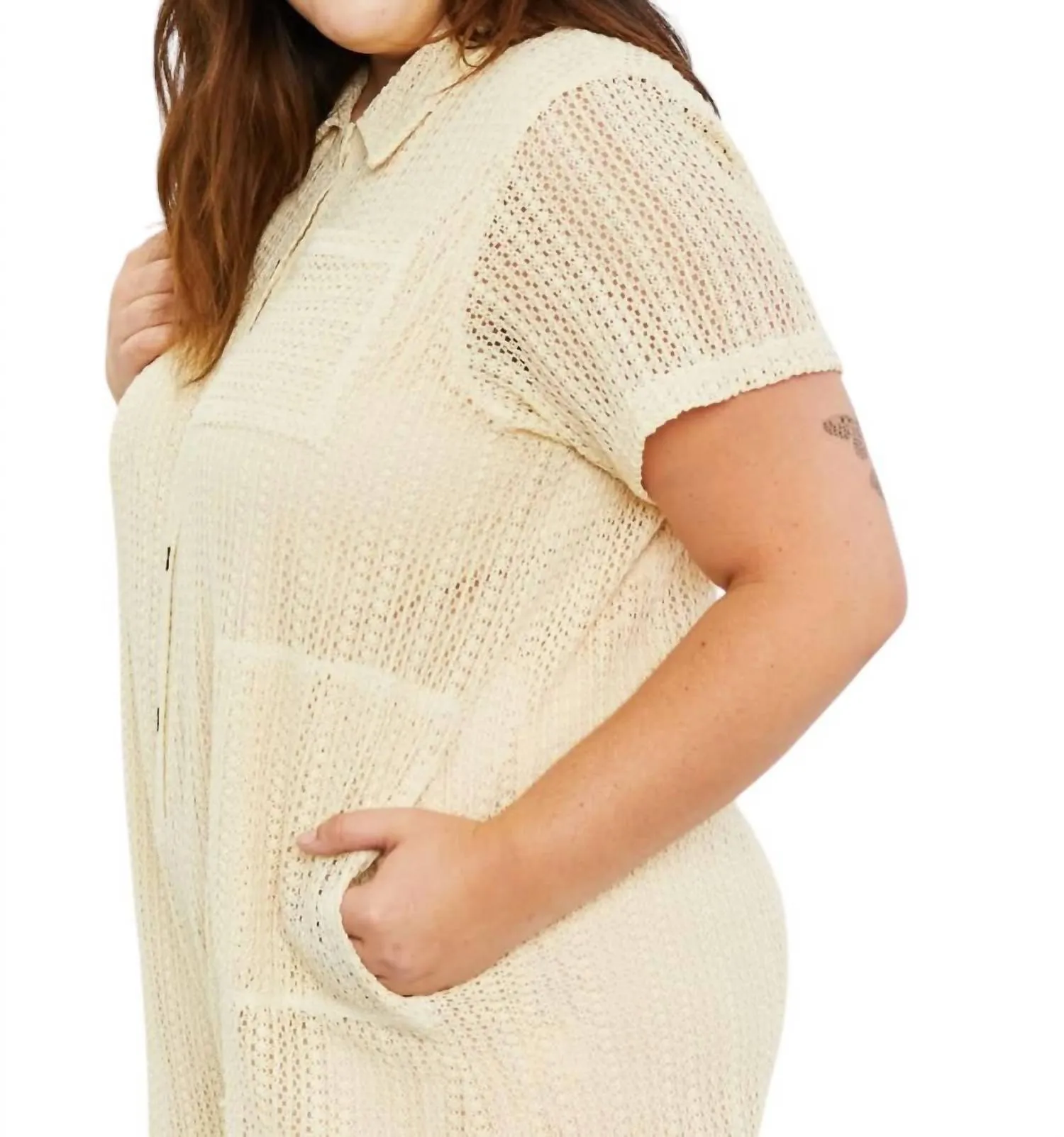 Ready For The Day Crochet Romper In Beige