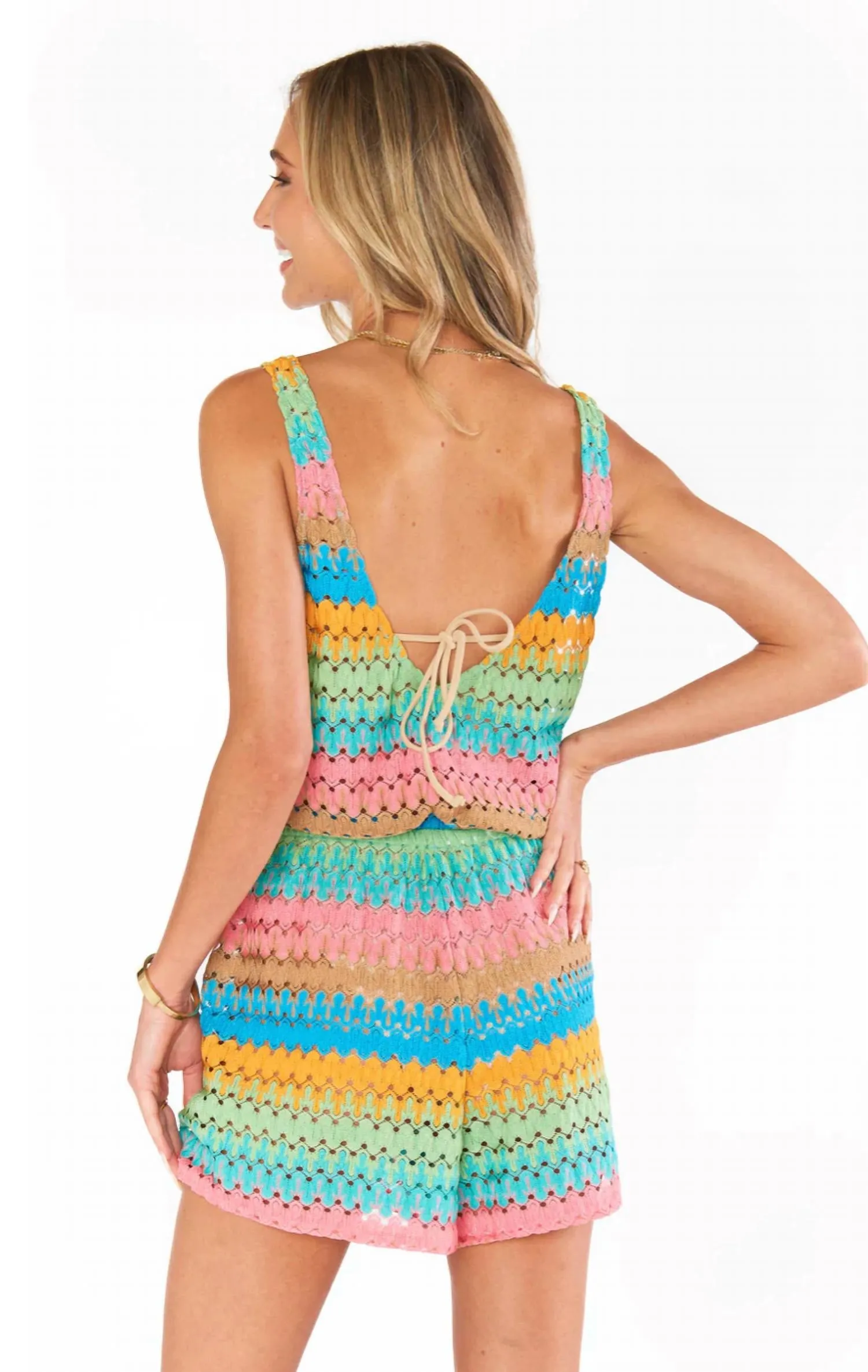 Ren Crochet Romper In Multi Stripe