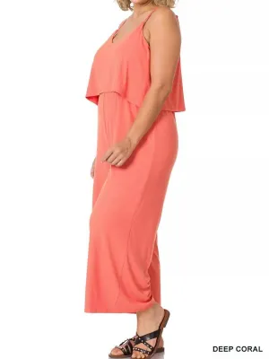 Ribbed Double Layer Jumpsuit In Deep Coral