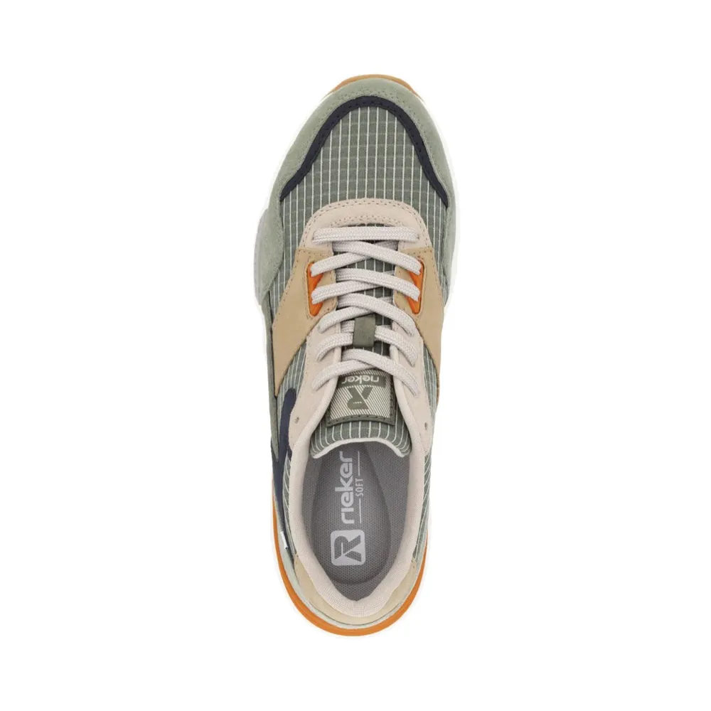 Rieker Men's Justus 02 Sneaker in Pistachio/Pazific/Olive
