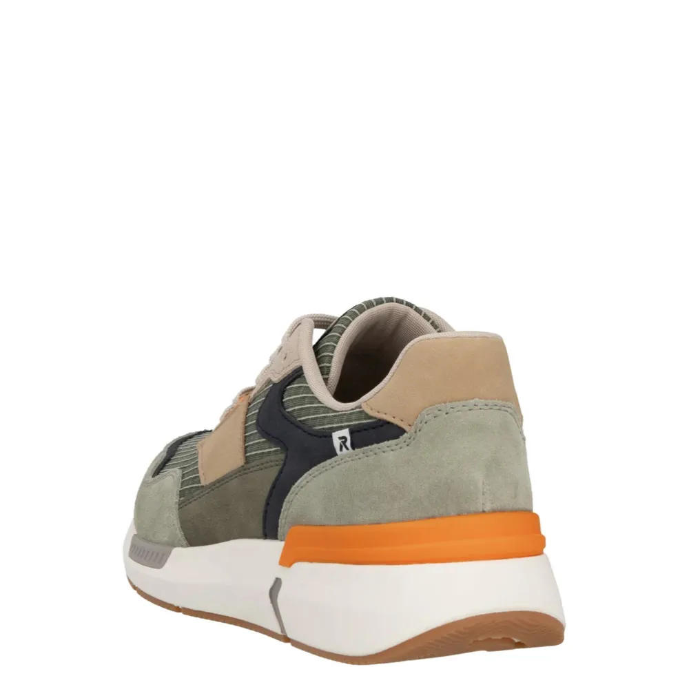 Rieker Men's Justus 02 Sneaker in Pistachio/Pazific/Olive