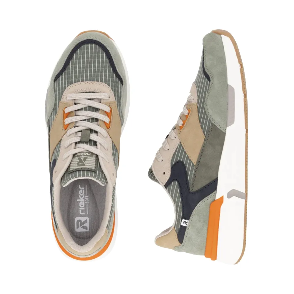Rieker Men's Justus 02 Sneaker in Pistachio/Pazific/Olive