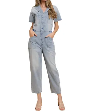 Rigid Denim Utility Jumpsuit In Light Denim