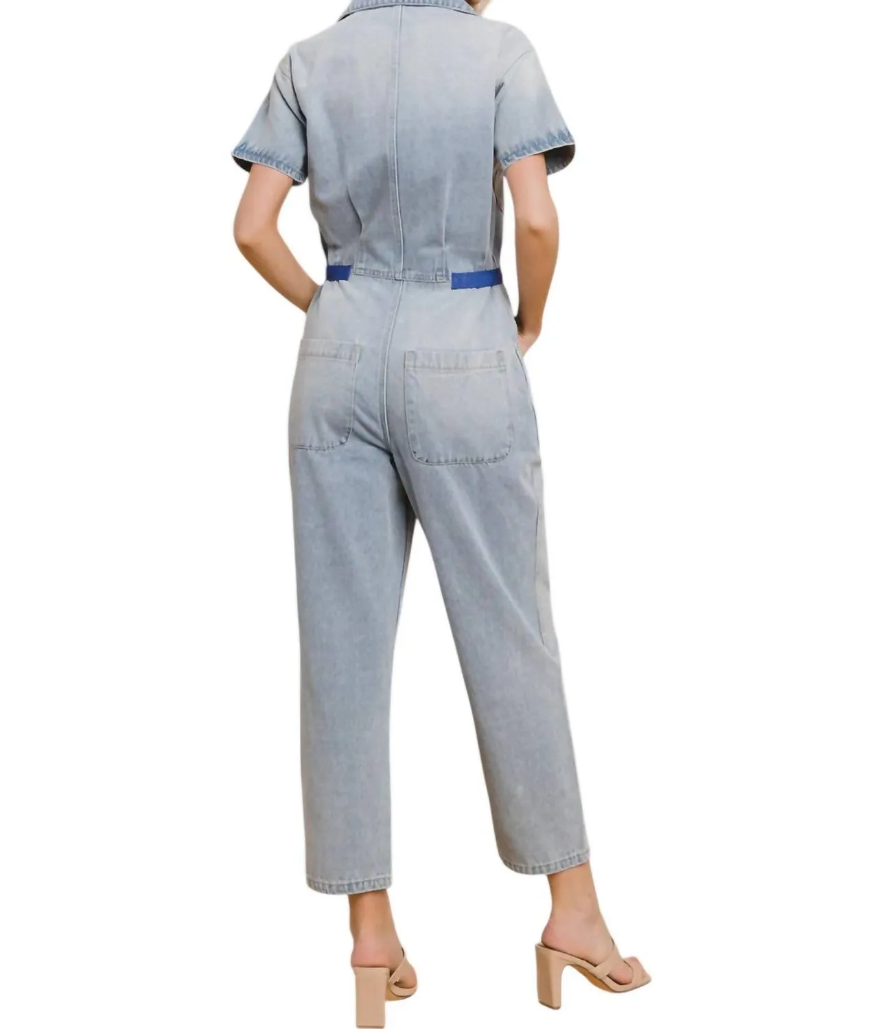 Rigid Denim Utility Jumpsuit In Light Denim