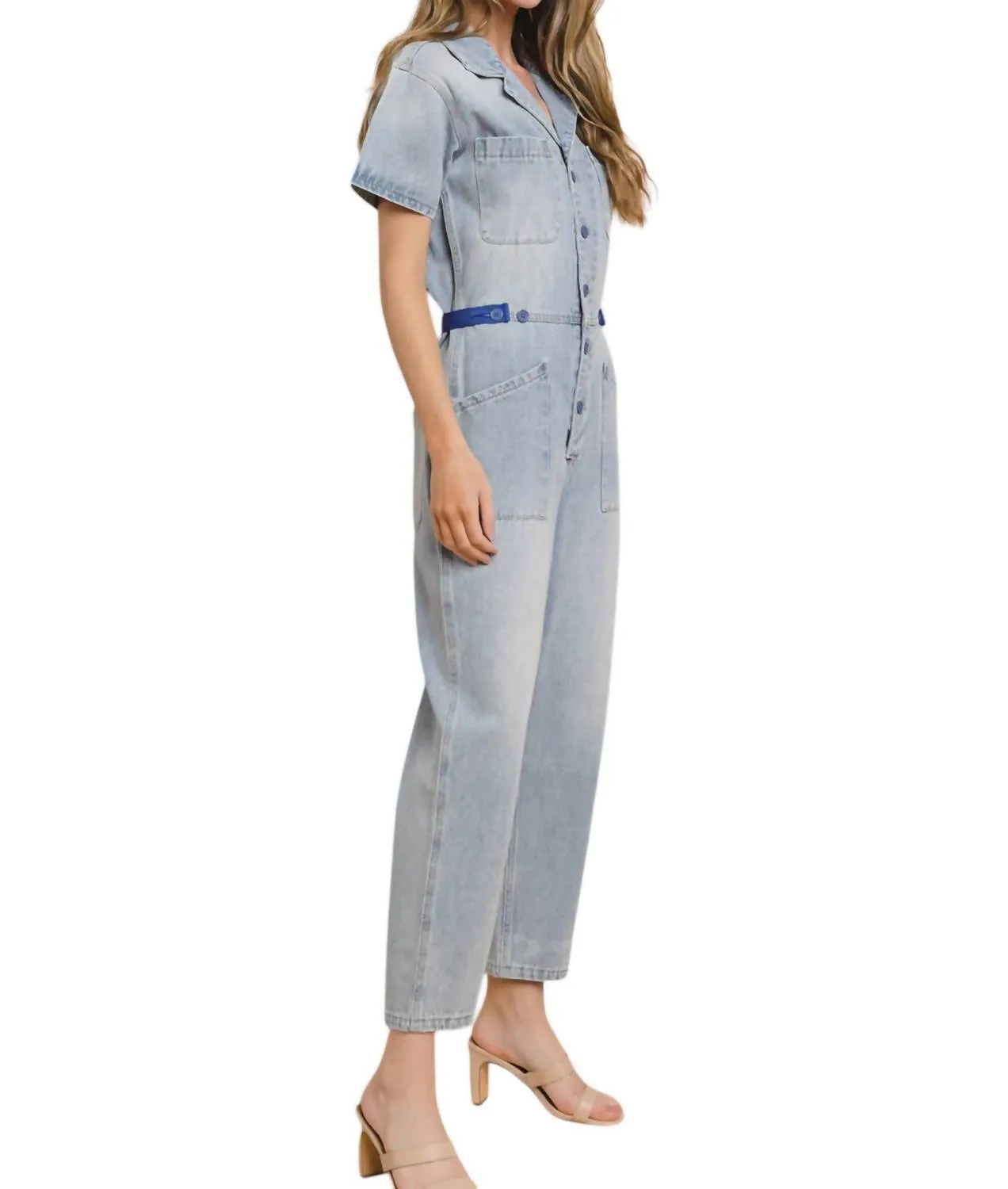 Rigid Denim Utility Jumpsuit In Light Denim