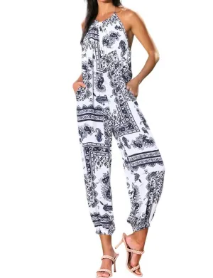 Riley Paisley Print Halter Jumpsuit In Black