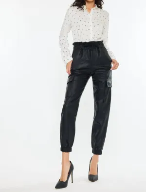 Rona Ultra High Rise Faux Leather Jogger Pant In Black
