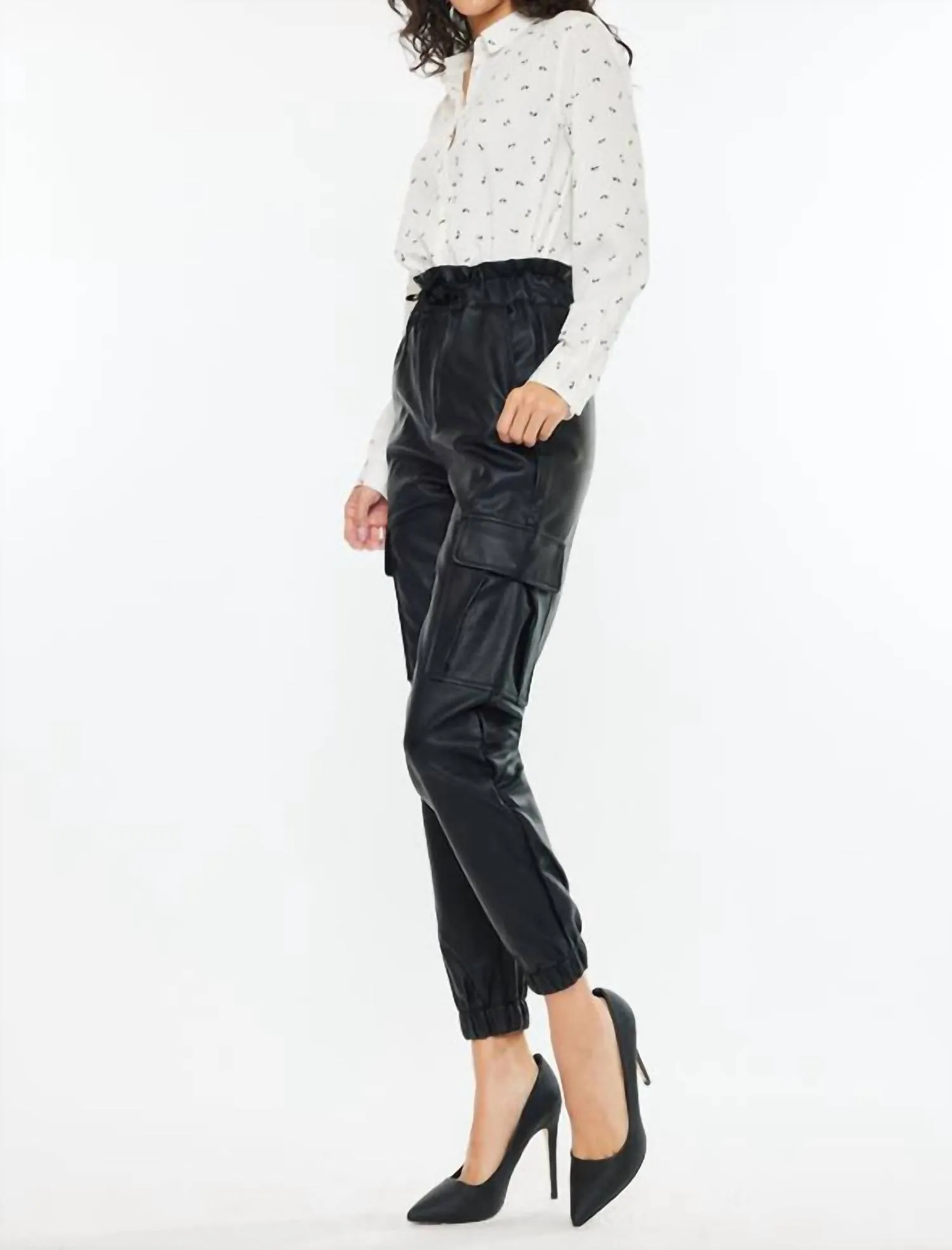 Rona Ultra High Rise Faux Leather Jogger Pant In Black