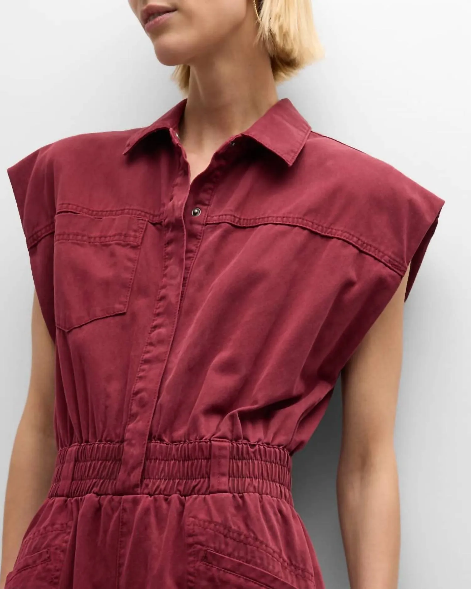 Rosie Cinched Waist Jumpsuit In Bordeaux