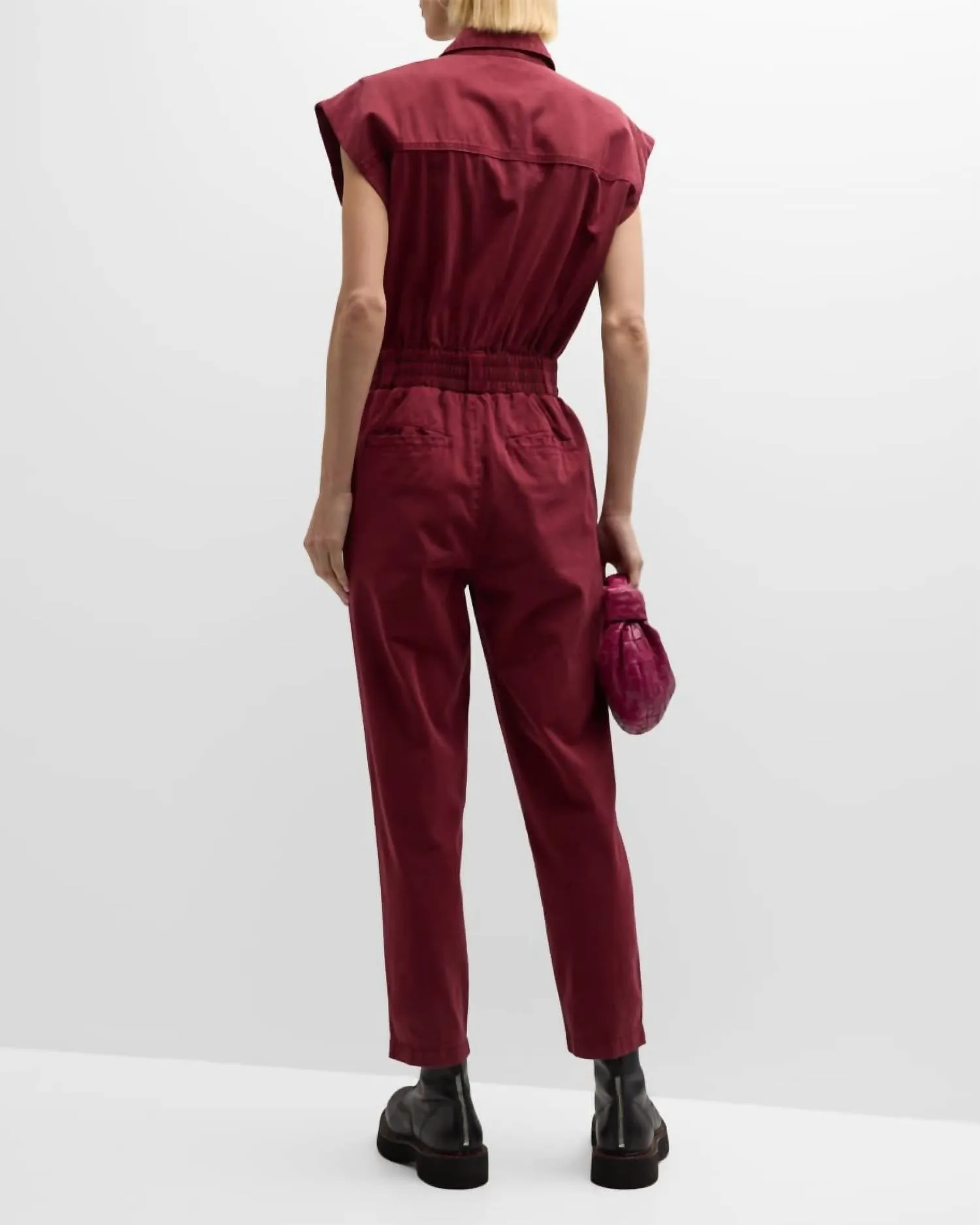 Rosie Cinched Waist Jumpsuit In Bordeaux