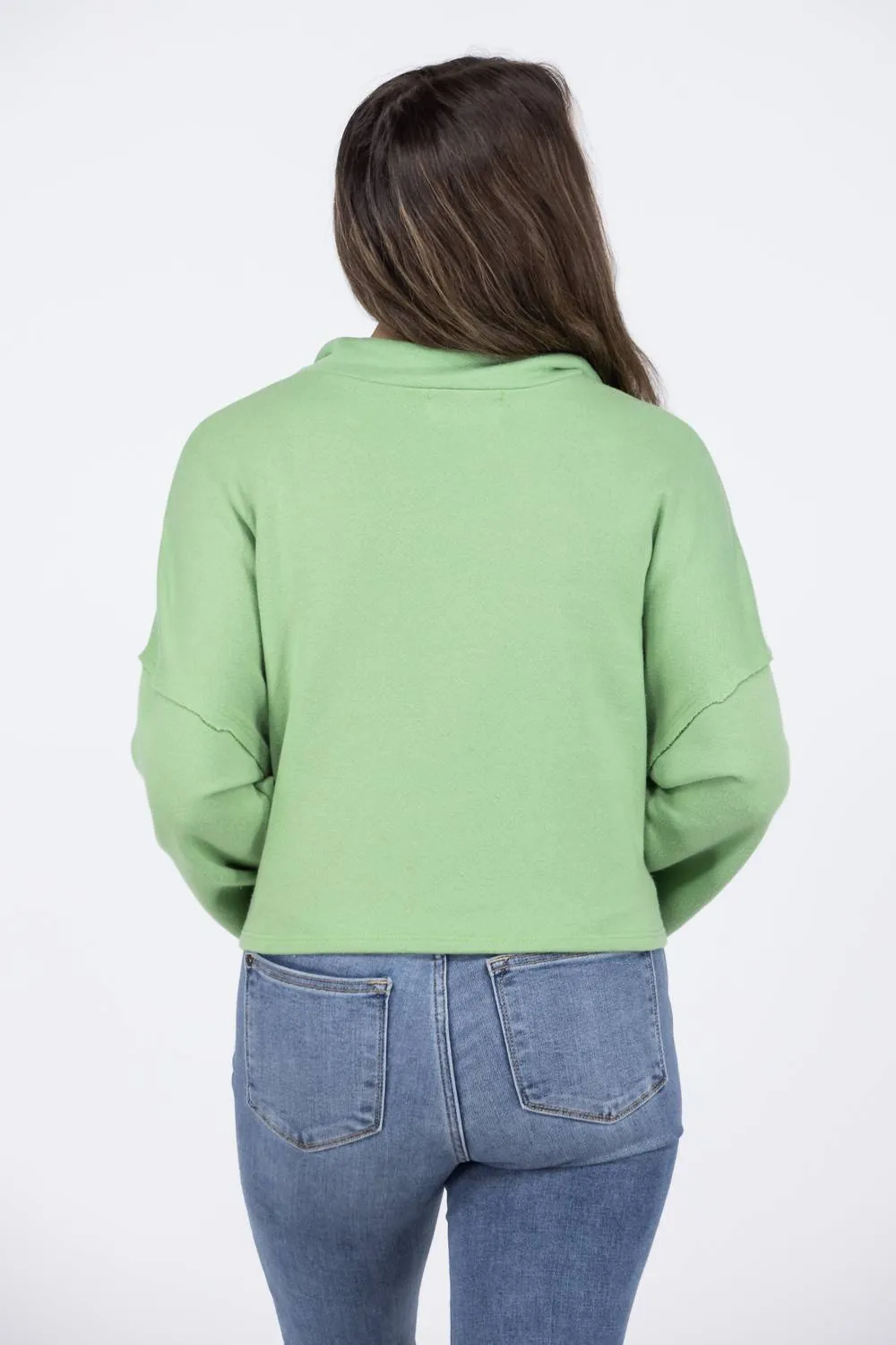 Rough Around The Edges Half Zip Cropped Sweater In Green