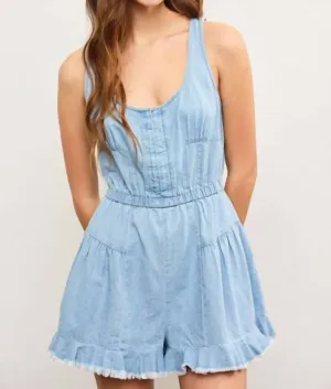 Ruffle Hem Romper In Denim