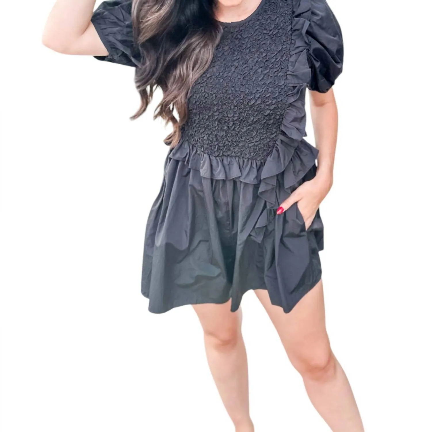 Ruffled Romper In Black