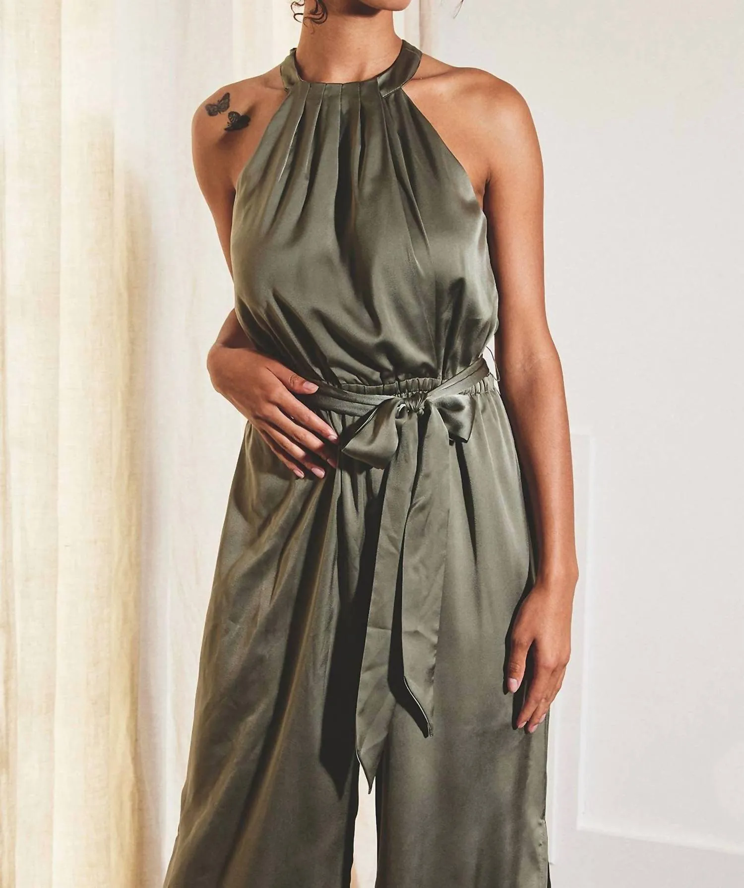 Satin Jumpsuit In Olive