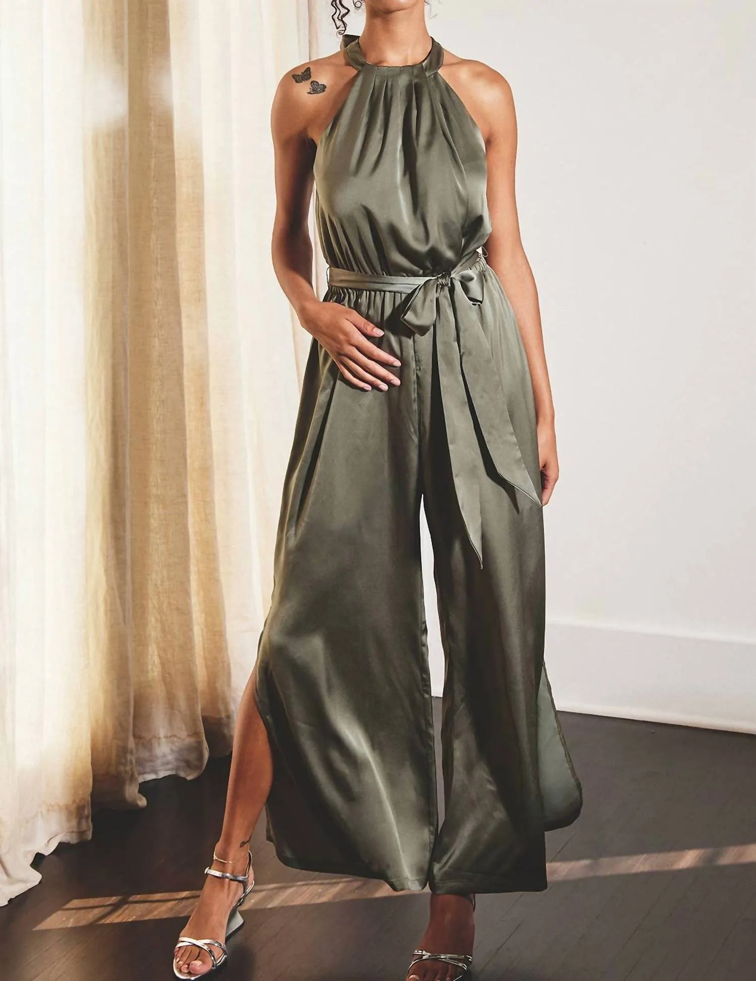 Satin Jumpsuit In Olive