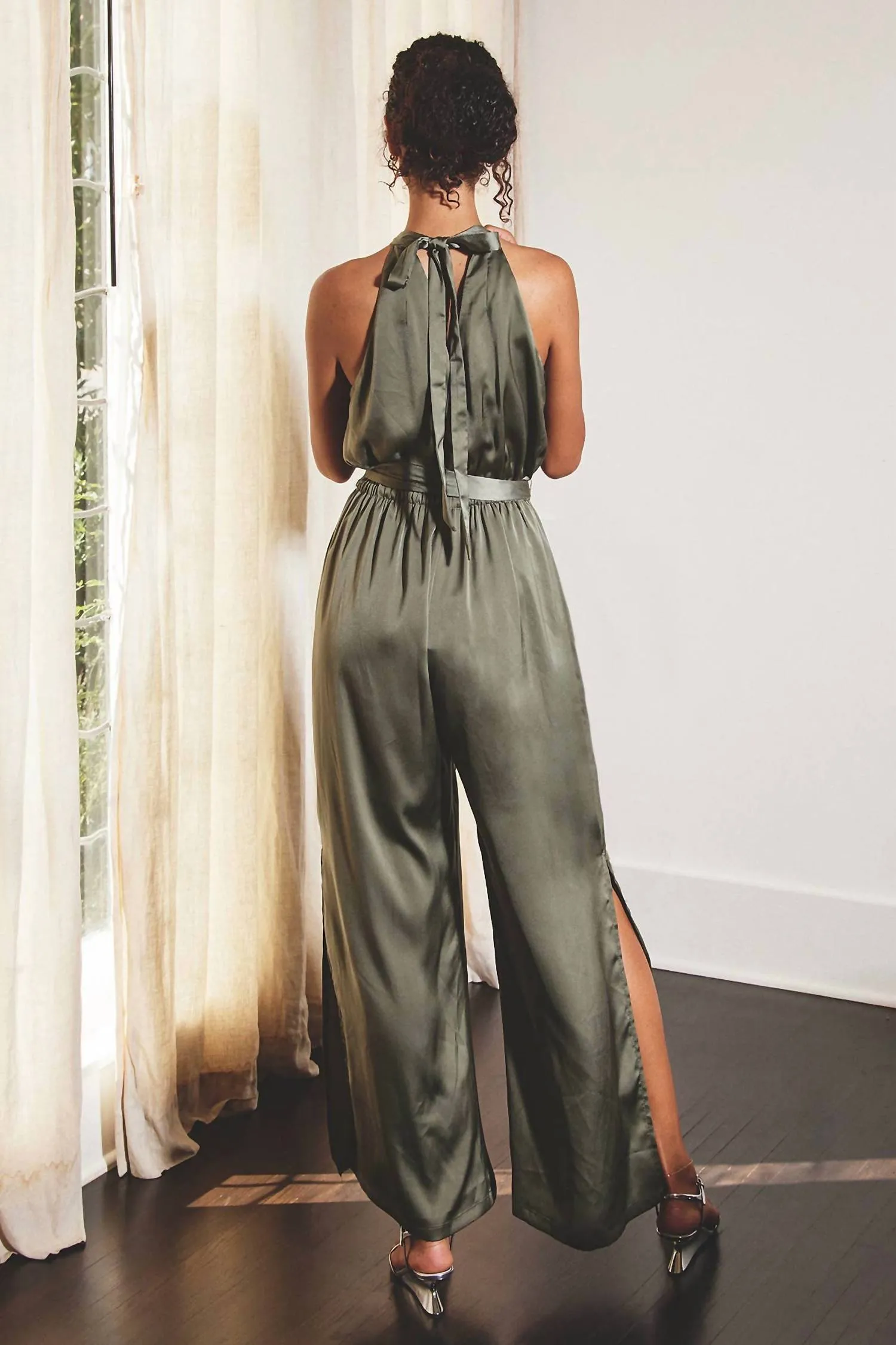 Satin Jumpsuit In Olive