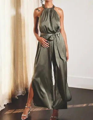 Satin Jumpsuit In Olive