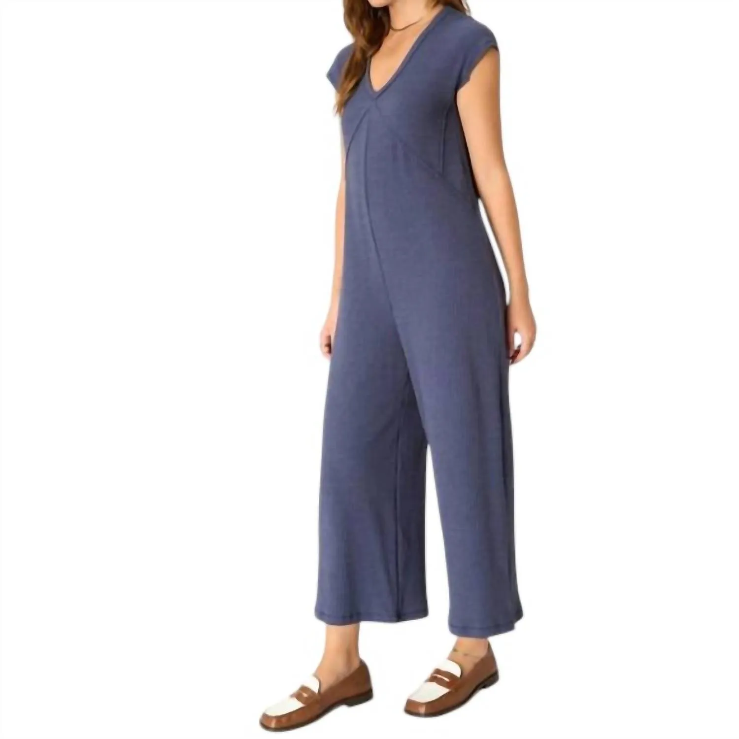 See Me Seamed Pointelle Jumpsuit In Navy