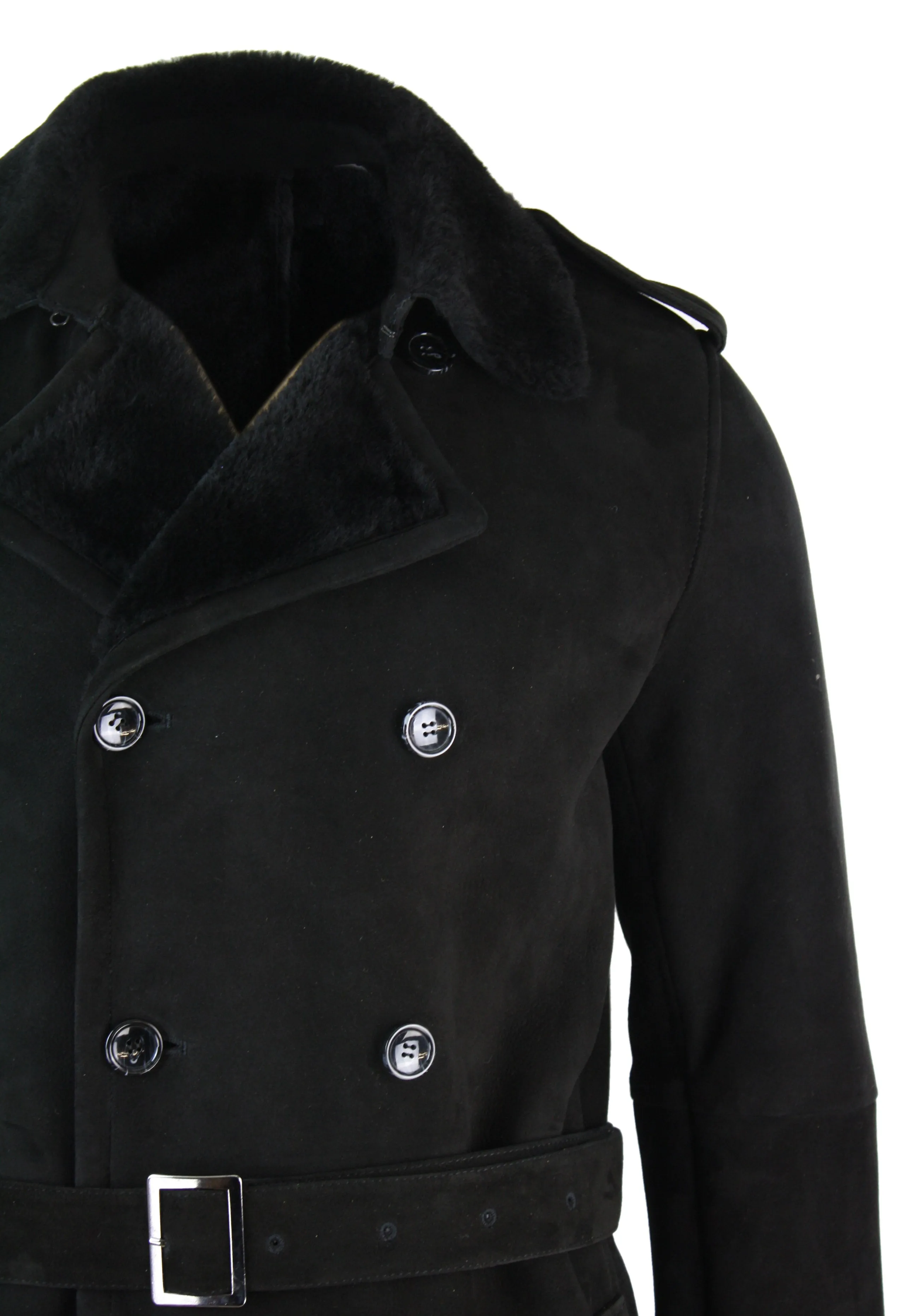 Sheepskin Double Breasted Belted Overcoat