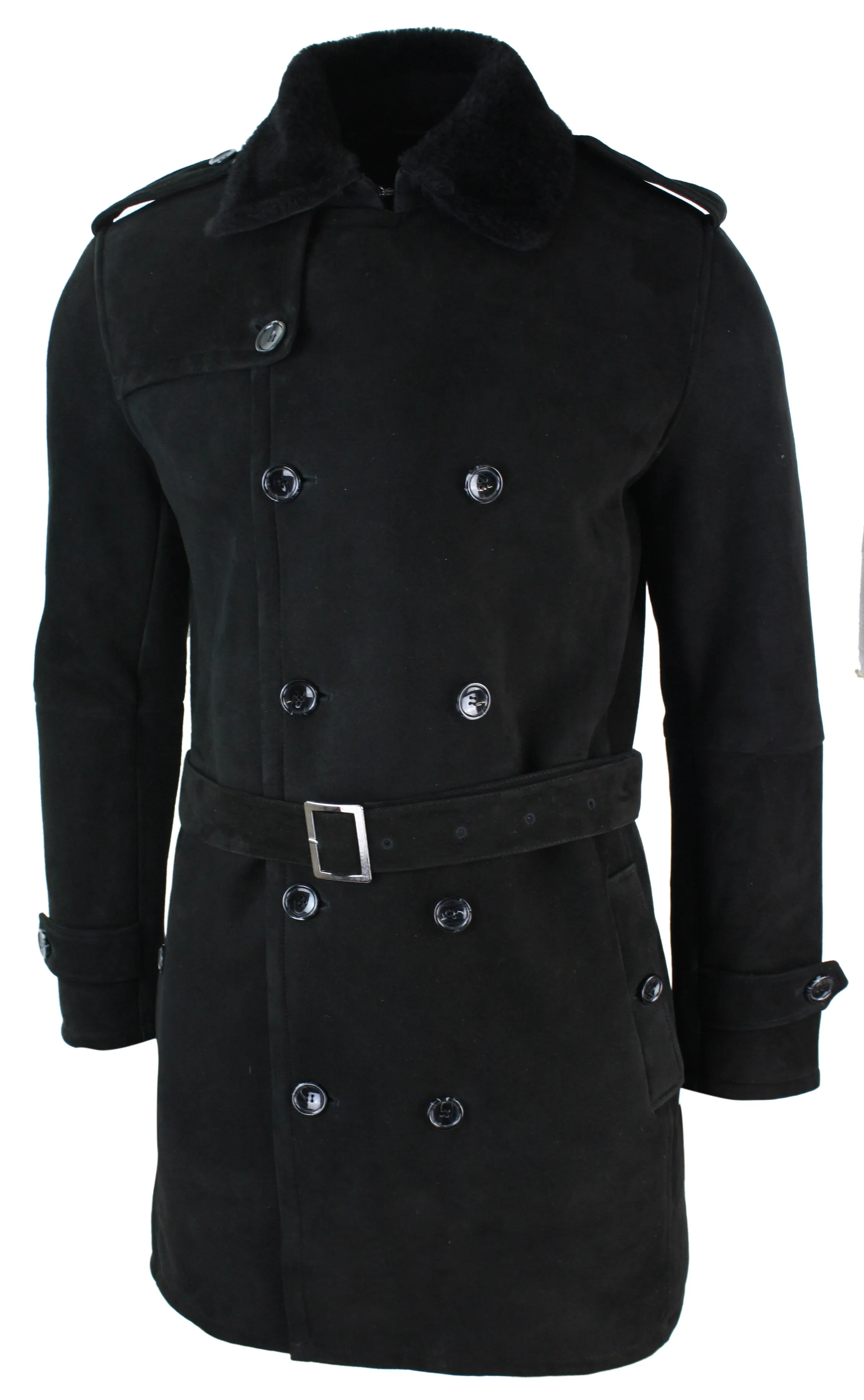 Sheepskin Double Breasted Belted Overcoat