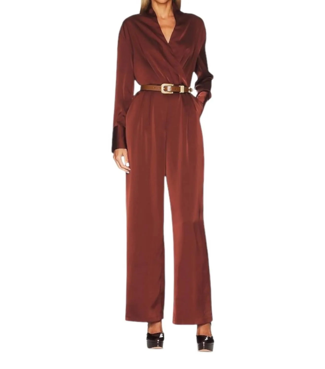 Sheila Satin Jumpsuit In Cinnamon