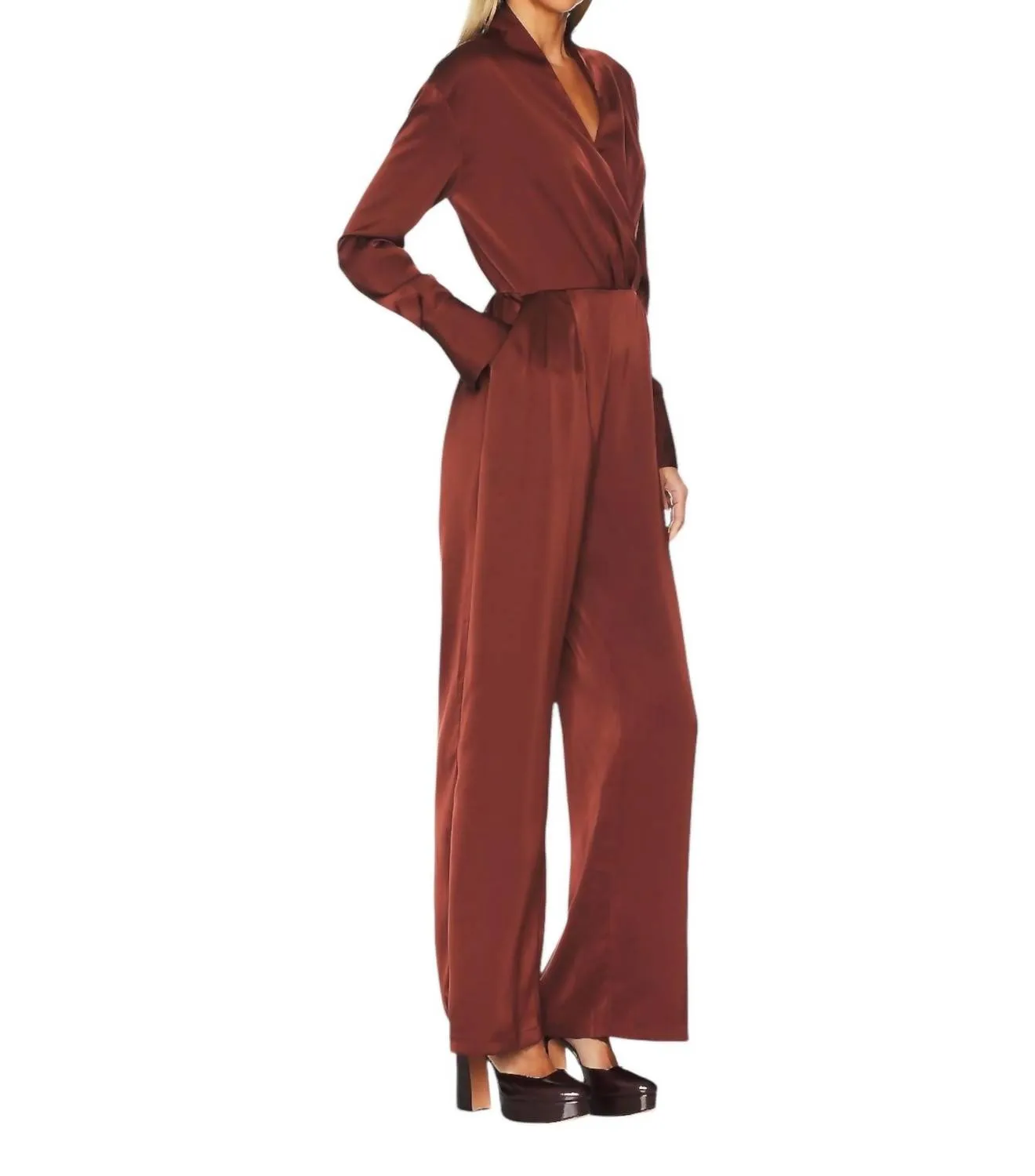 Sheila Satin Jumpsuit In Cinnamon