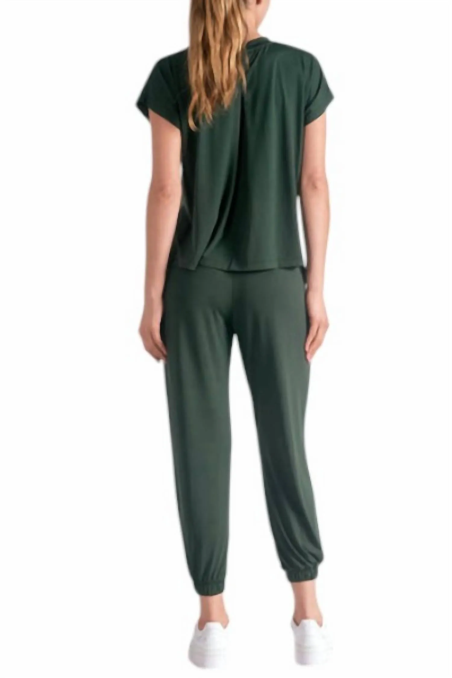 Short Sleeve T-Shirt Jumpsuit In Dark Green