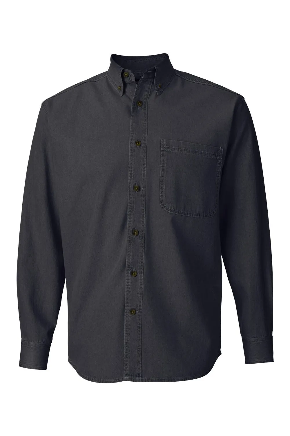 Sierra Pacific Mens Denim Long Sleeve Button Down Shirt w/ Pocket - Black