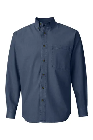 Sierra Pacific Mens Denim Long Sleeve Button Down Shirt w/ Pocket - Dark Blue