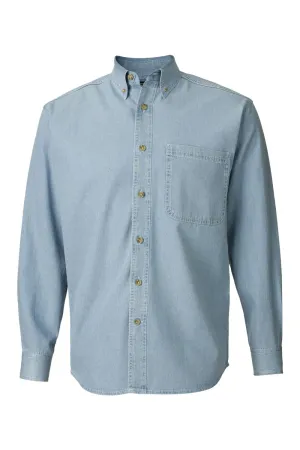 Sierra Pacific Mens Denim Long Sleeve Button Down Shirt w/ Pocket - Light Blue