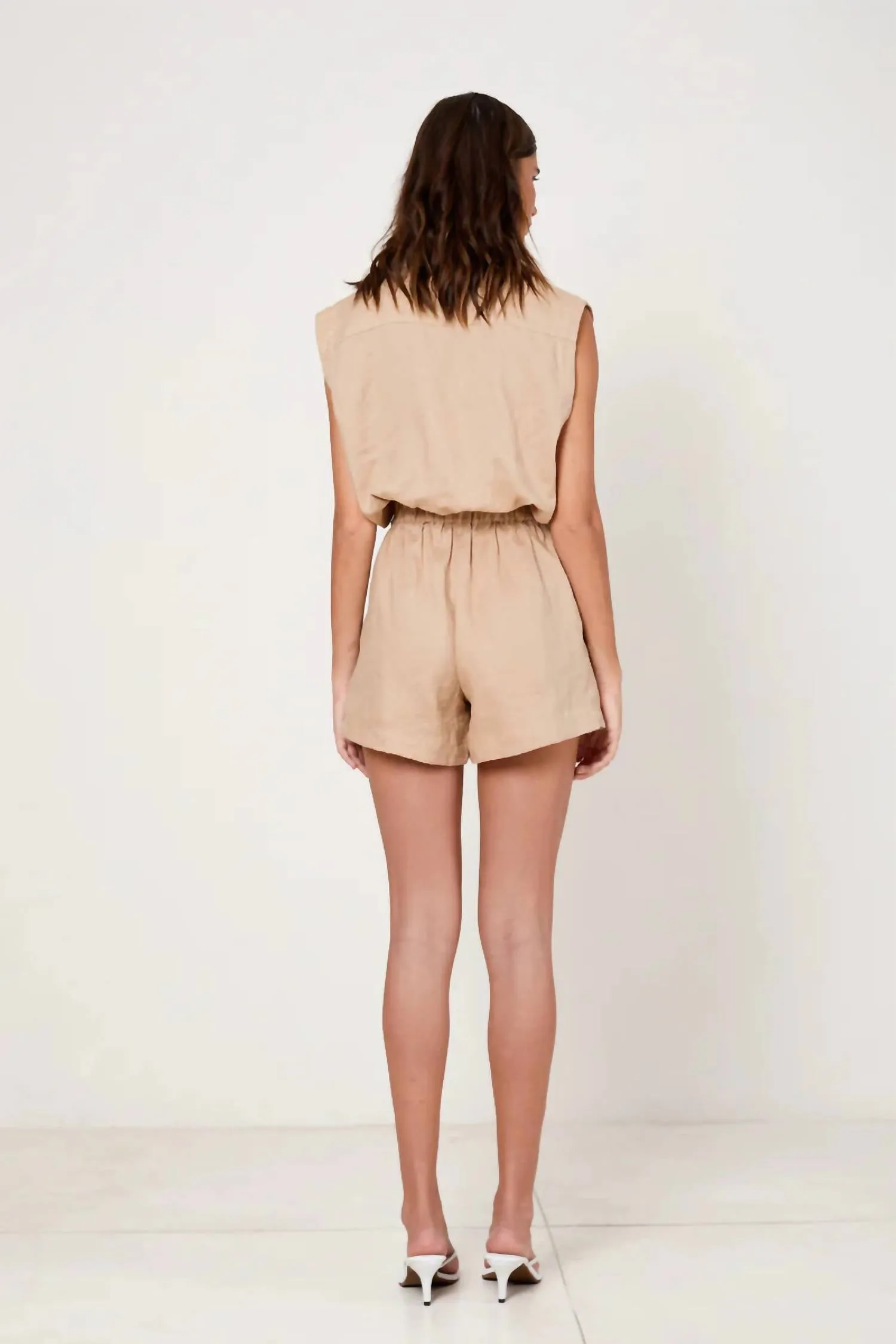 Sleeveless Drawstring Romper In Mojave Desert