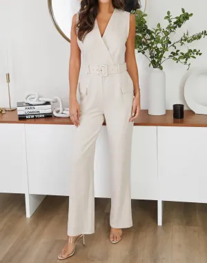Sleeveless Jumpsuit With Belt In Ivory