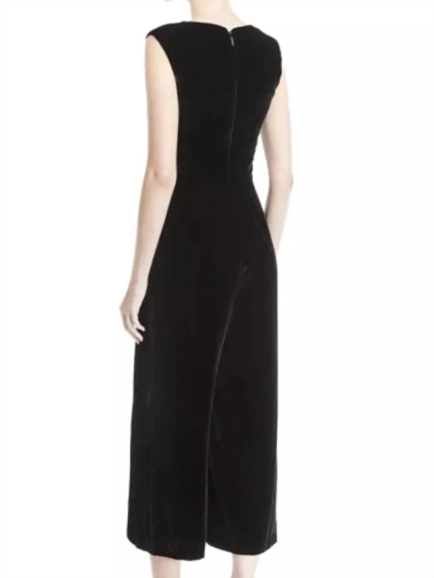 Sleeveless Ruched Velvet Jumpsuit In Black